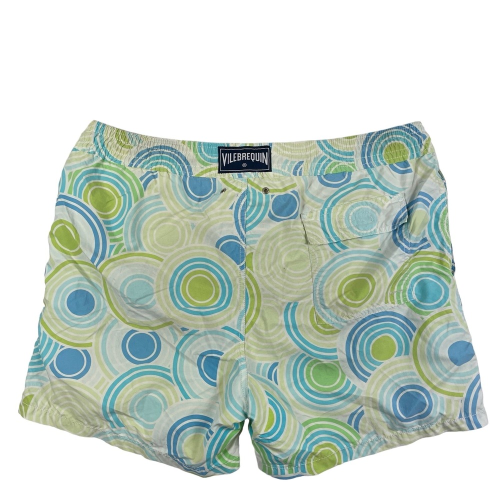 Vilebrequin Mens Swim Trunks Size XL White Green Blue Geometric Circle Lined
